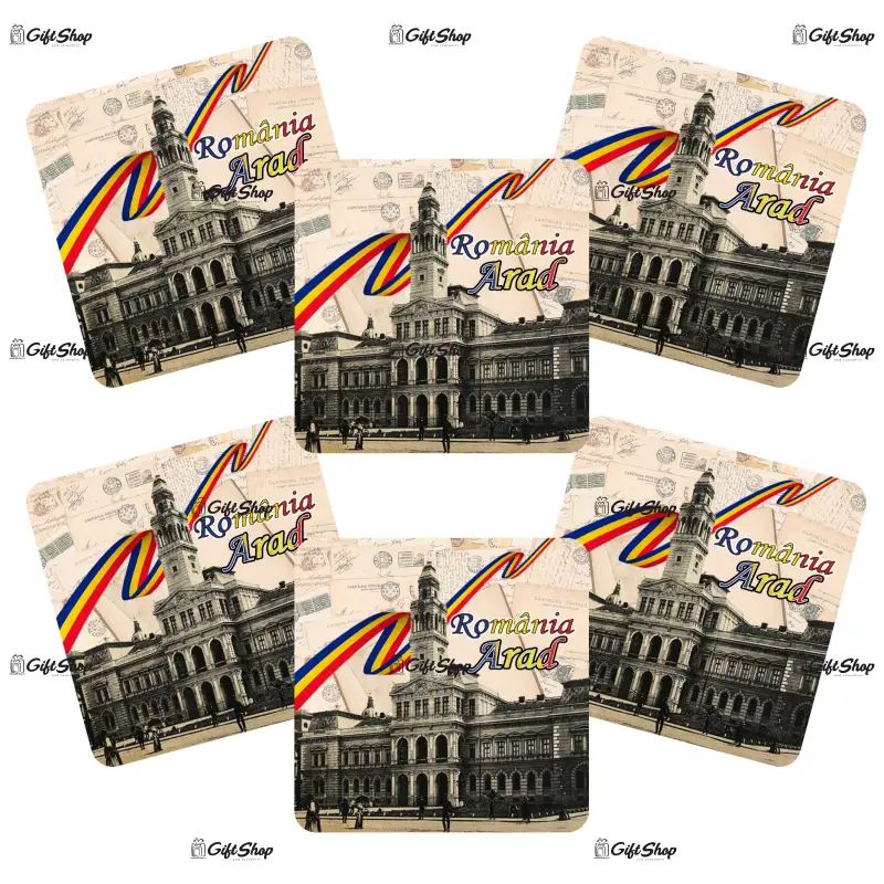 Arad romania, set 6 suporti coster din lemn, model a